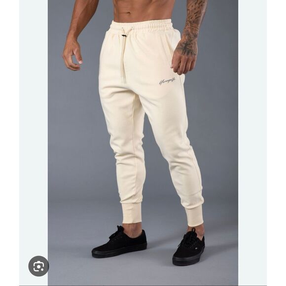 Youngla 228 Cloud Joggers For Mens Small Beige Off White Sweatpants Cuffed Soft - Picture 1 of 13